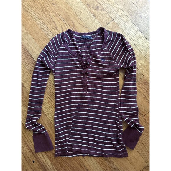 Abercrombie & Fitch Tops - vtg ABERCROMBIE & FITCH striped y2k henley top S babydoll ribbed bella swan Lace